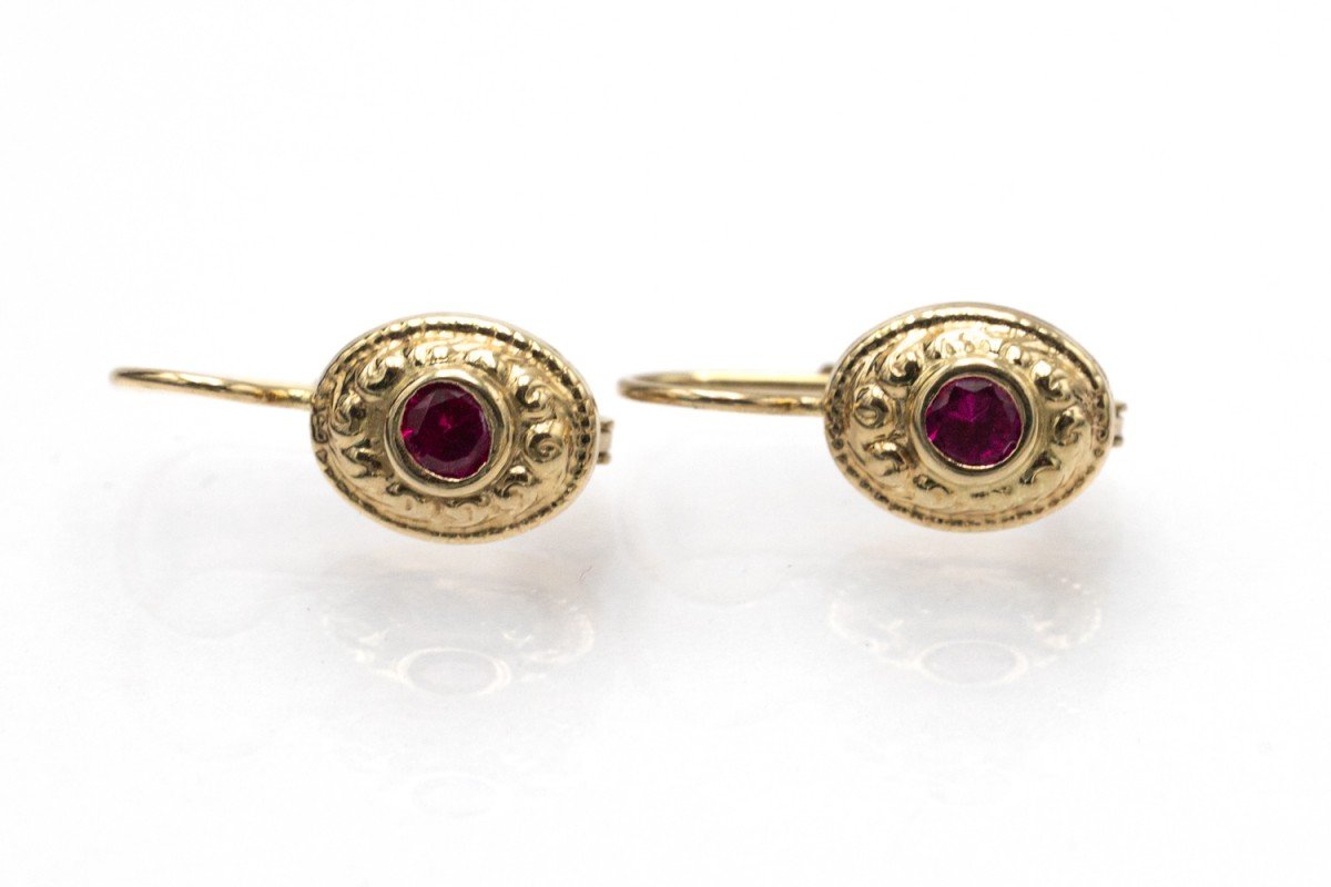 Boucles d'oreilles vintage en or avec rubis synthétiques-photo-2