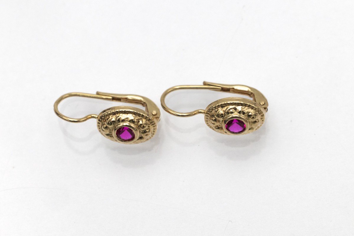 Boucles d'oreilles vintage en or avec rubis synthétiques-photo-3
