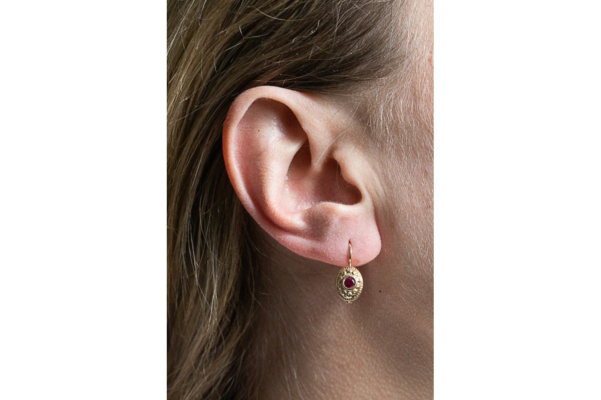 Boucles d'oreilles vintage en or avec rubis synthétiques-photo-4