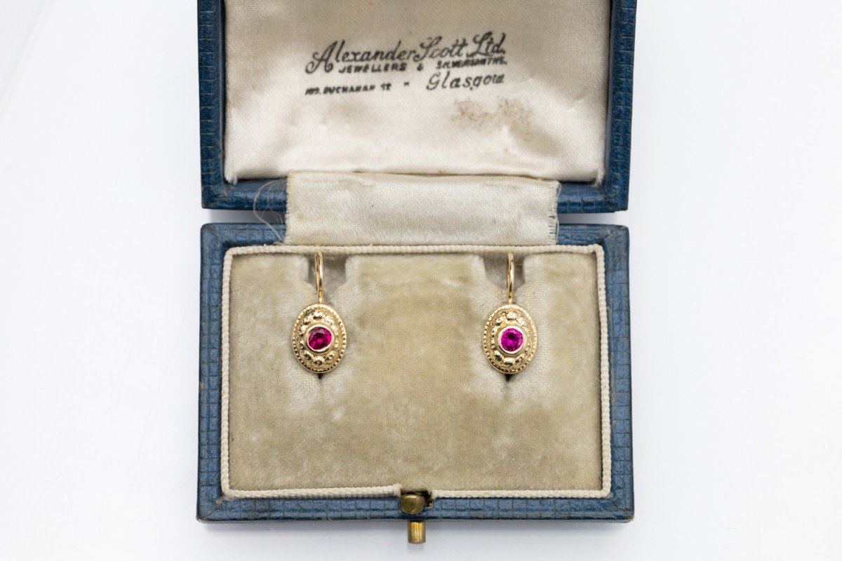 Boucles d'oreilles vintage en or avec rubis synthétiques-photo-1