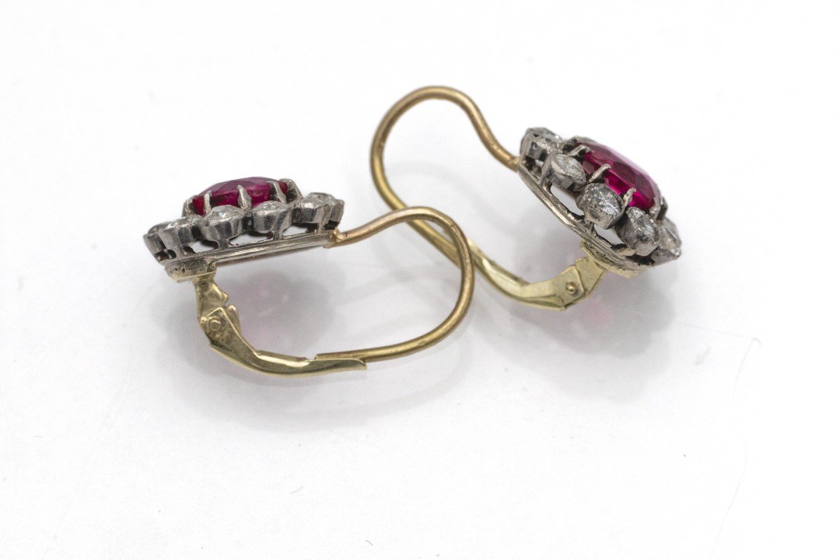 Boucles d'oreilles vintage en forme de fleurs avec diamants de 1,60 ct et rubis synthétiques-photo-2