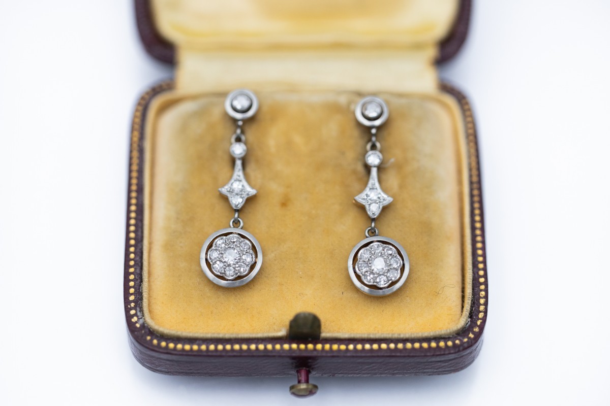 Antique Diamond Drop Earrings, Netherlands, First Half Of The 20th Century