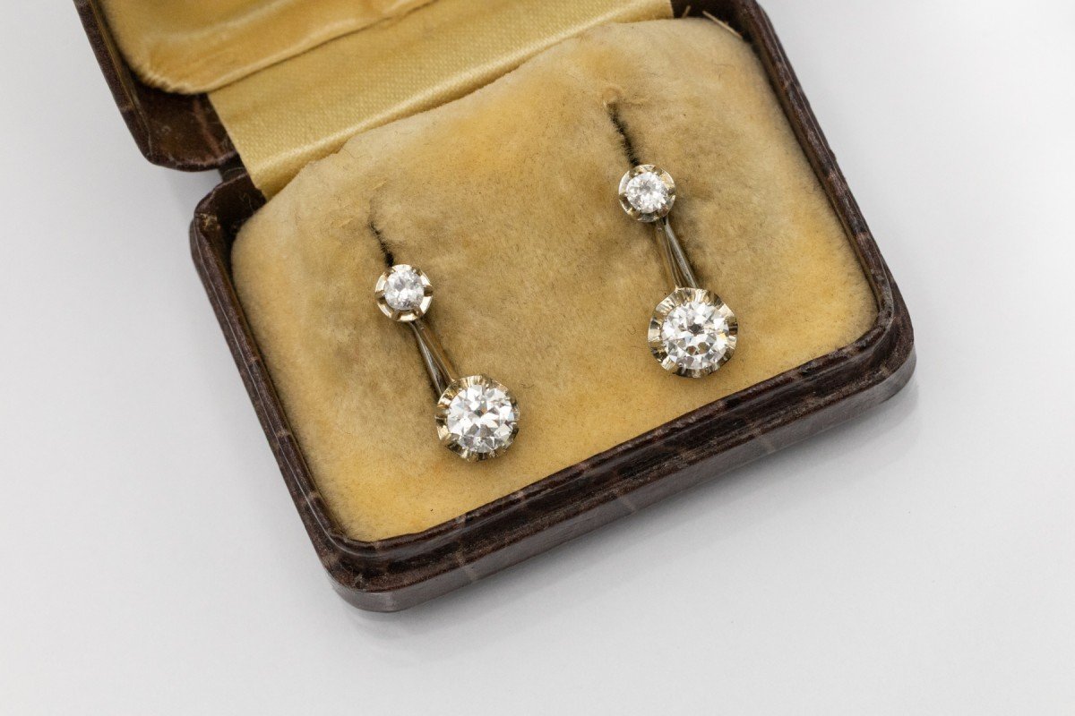 Boucles d'oreilles en or jaune 14 carats avec diamants de 1,30 ct-photo-2
