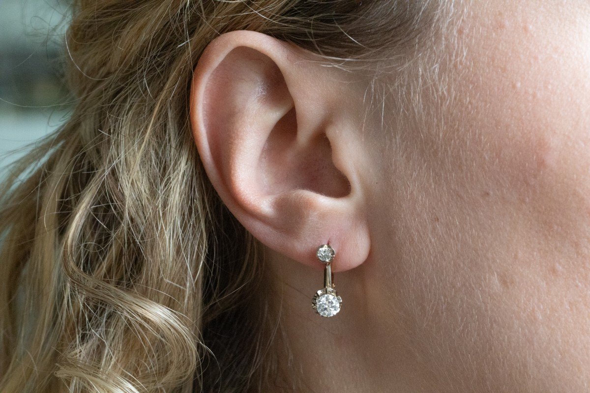 Boucles d'oreilles en or jaune 14 carats avec diamants de 1,30 ct-photo-4