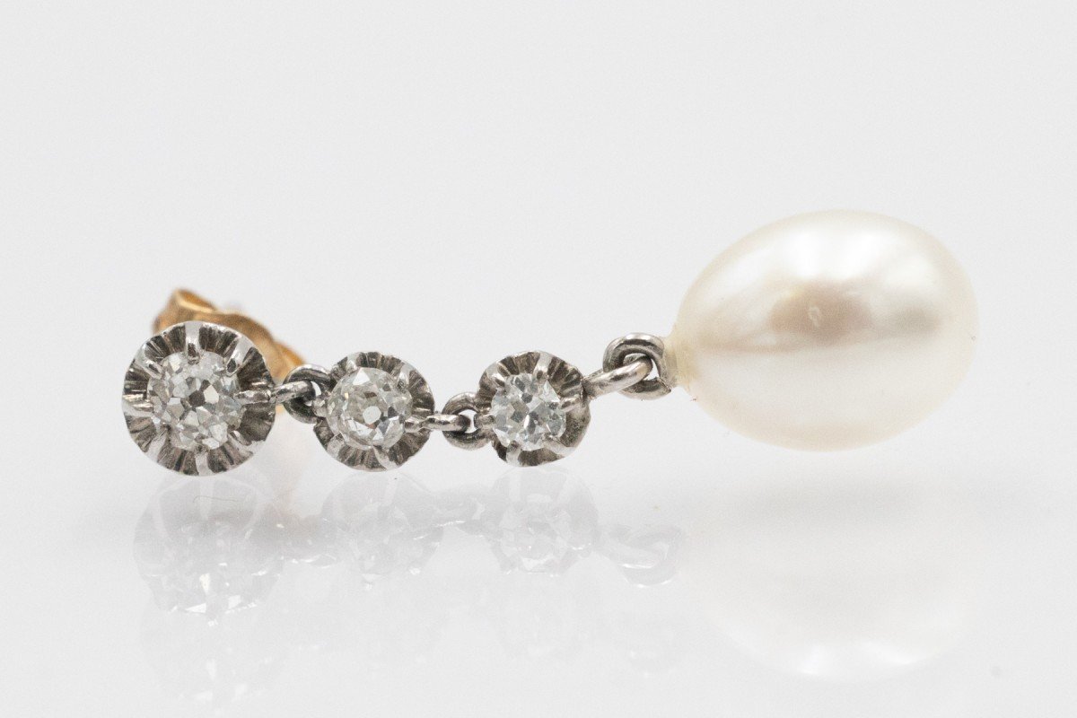 Boucles d'oreilles vintage classiques avec diamants et perles, première moitié du XXe siècle-photo-3