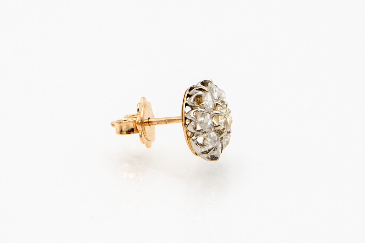 Boucles d'oreilles anciennes en or avec diamants de 1,20 ct et éléments en platine, époque XIXe-photo-6