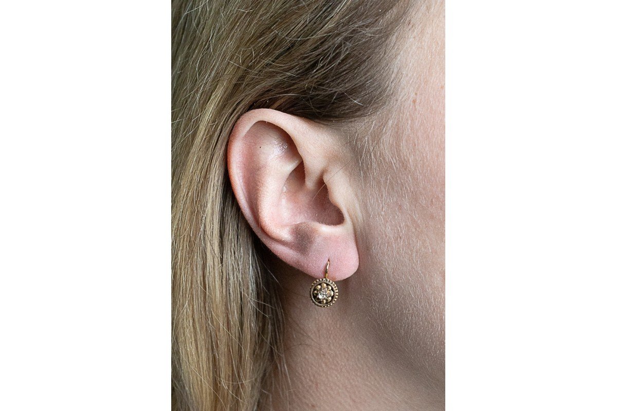 Boucles d'oreilles anciennes en or avec diamants, Autriche-Hongrie, 1900.-photo-3