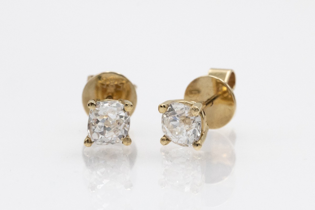 Pair Of Antique Brilliant-cut Diamond Earrings, 1.27 Ct