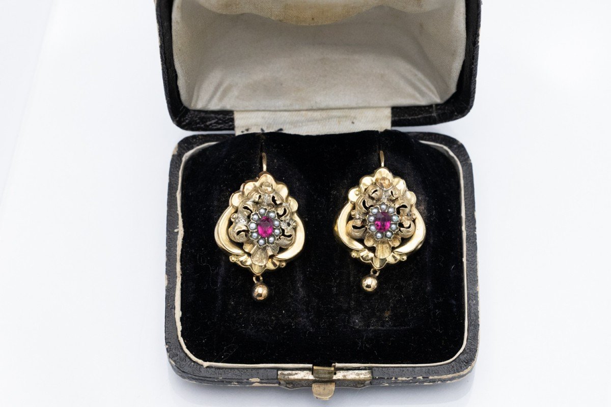 Gold Drop Earrings In The Biedermeier Style, Austria-hungary, Late 19th Century.-photo-2