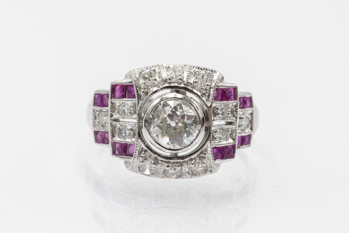 Geometric Art Deco Ring In Diamond And Ruby-photo-1