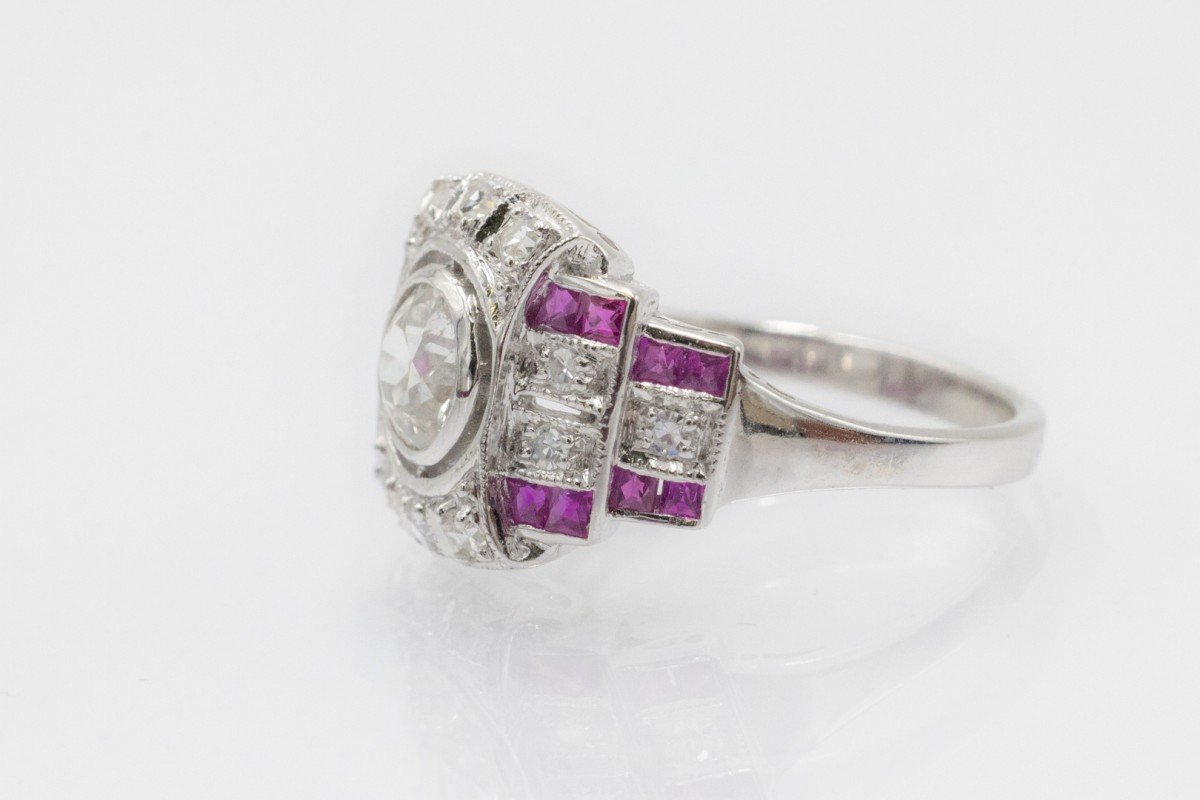 Geometric Art Deco Ring In Diamond And Ruby-photo-3