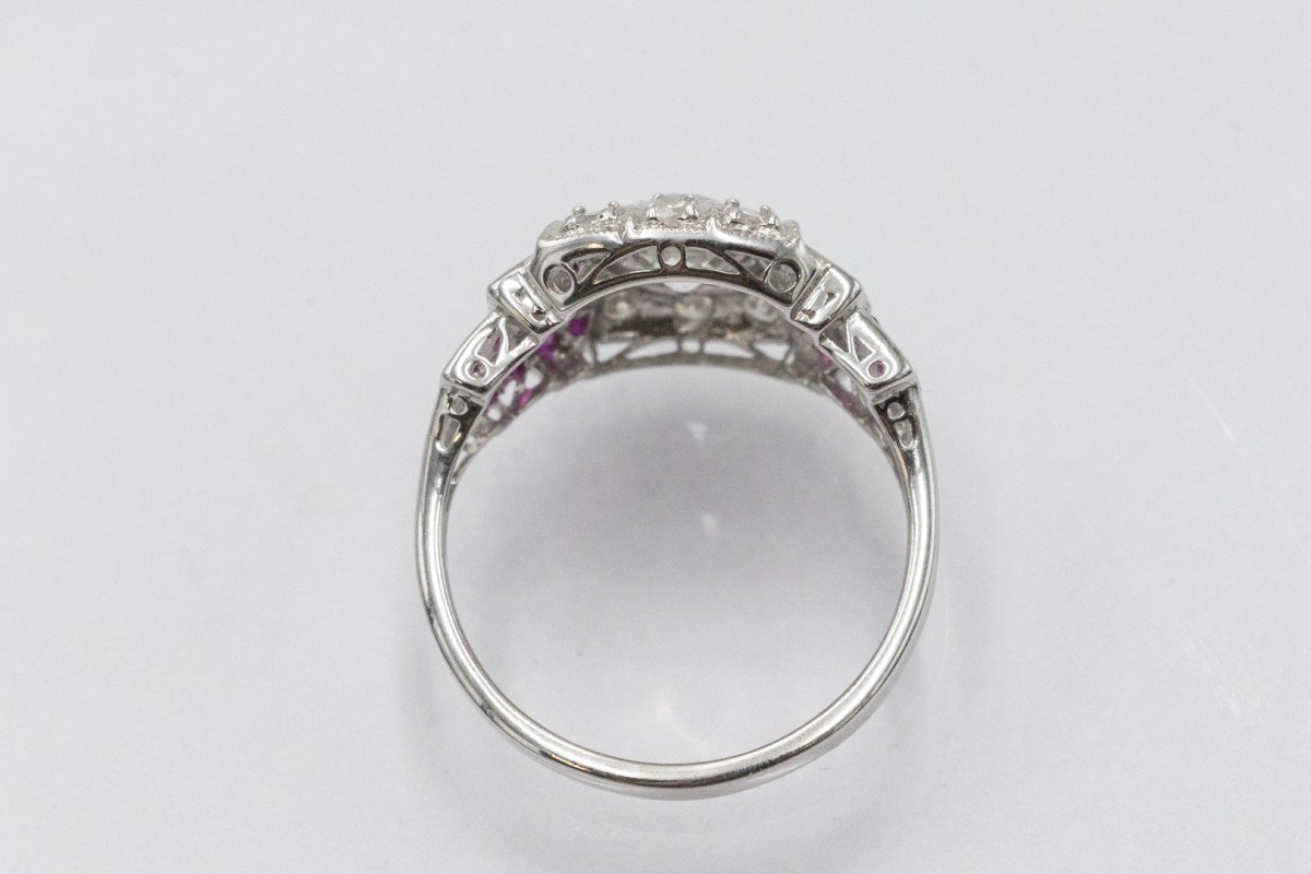 Geometric Art Deco Ring In Diamond And Ruby-photo-4
