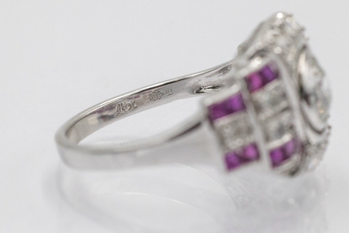 Geometric Art Deco Ring In Diamond And Ruby-photo-5