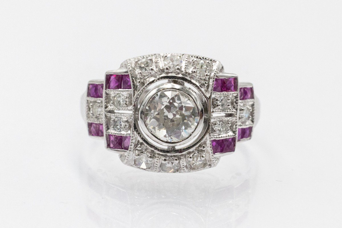 Geometric Art Deco Ring In Diamond And Ruby-photo-6