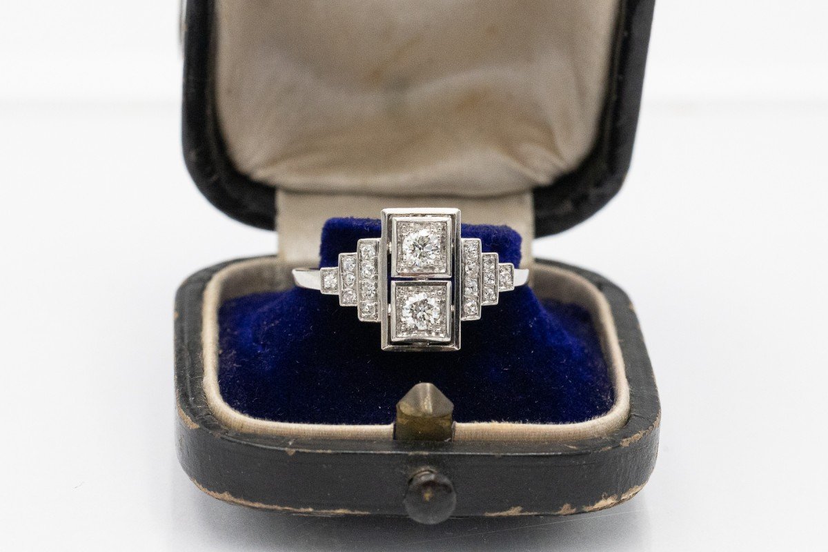 Vintage Art Deco Platinum Ring Set With Antique Brilliant-cut Diamonds-photo-2