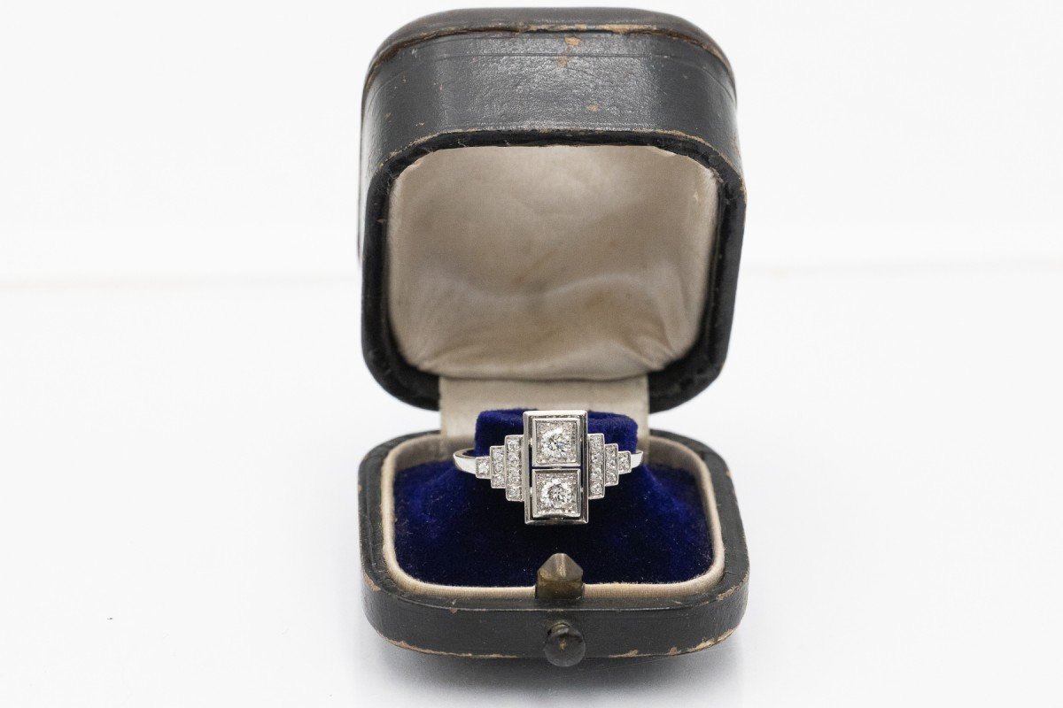 Vintage Art Deco Platinum Ring Set With Antique Brilliant-cut Diamonds-photo-3
