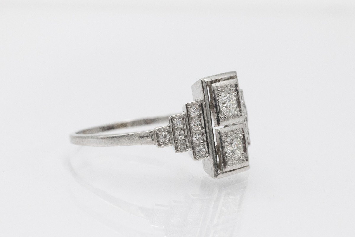 Vintage Art Deco Platinum Ring Set With Antique Brilliant-cut Diamonds-photo-2