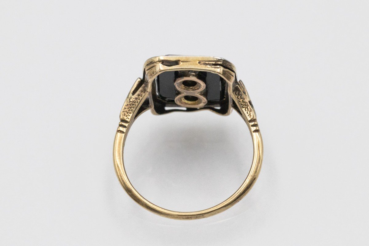 Art Deco Ring With Onyx And Diamonds Of Approximately 0.40 Ct, 1930.-photo-2