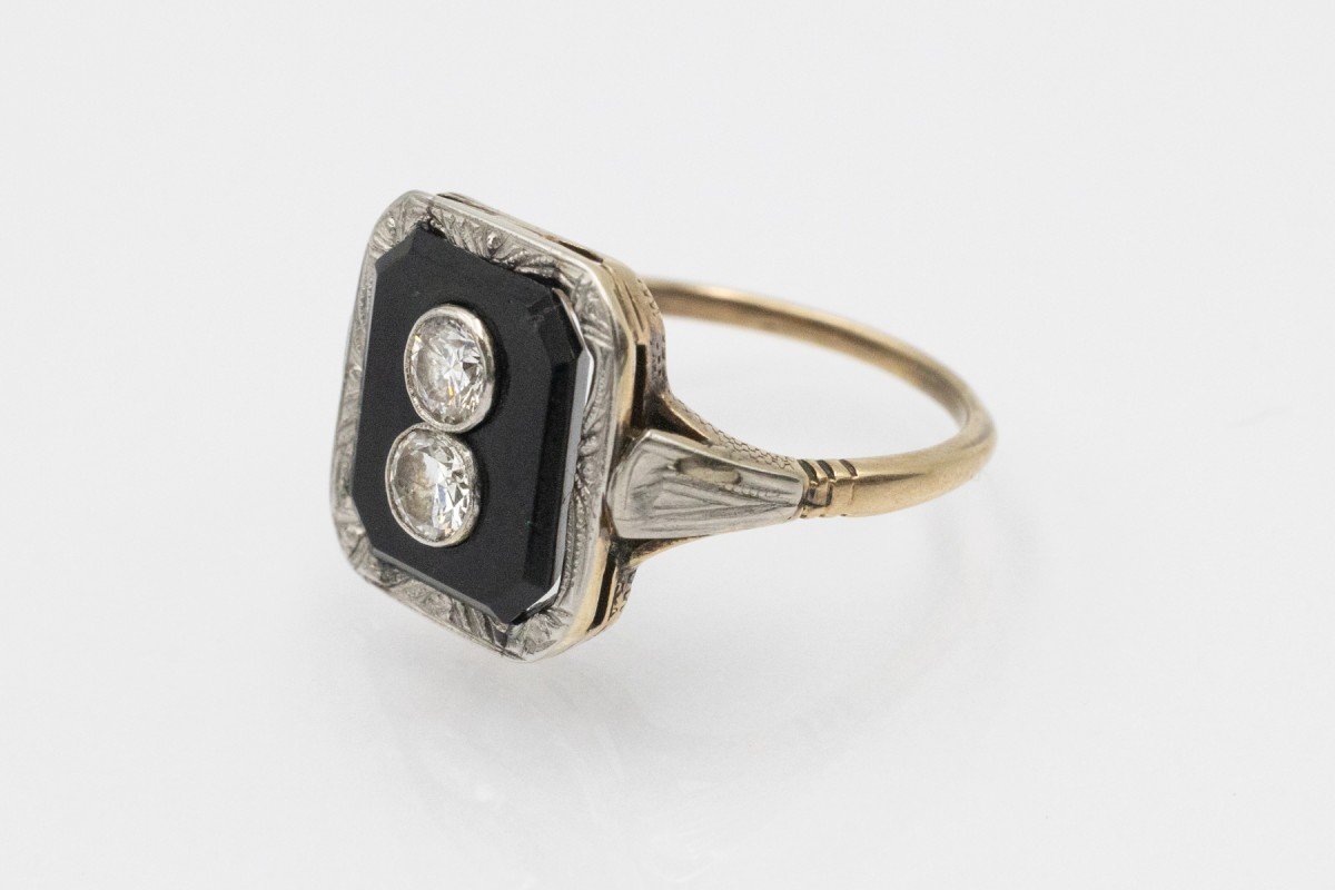 Art Deco Ring With Onyx And Diamonds Of Approximately 0.40 Ct, 1930.-photo-3