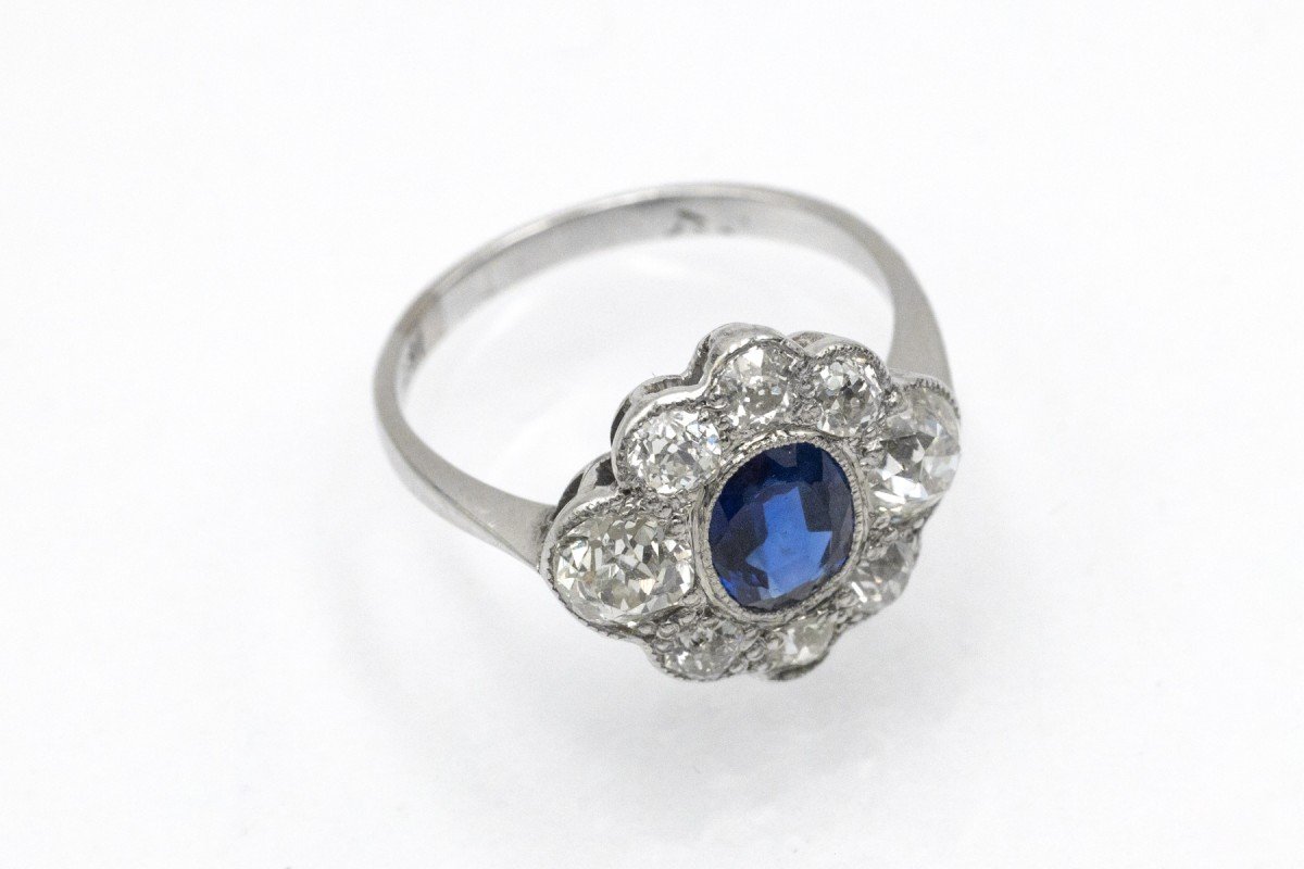 Exclusive Antique Ring Adorned With Sapphires And Diamonds, First Half Of The 20th Century-photo-3