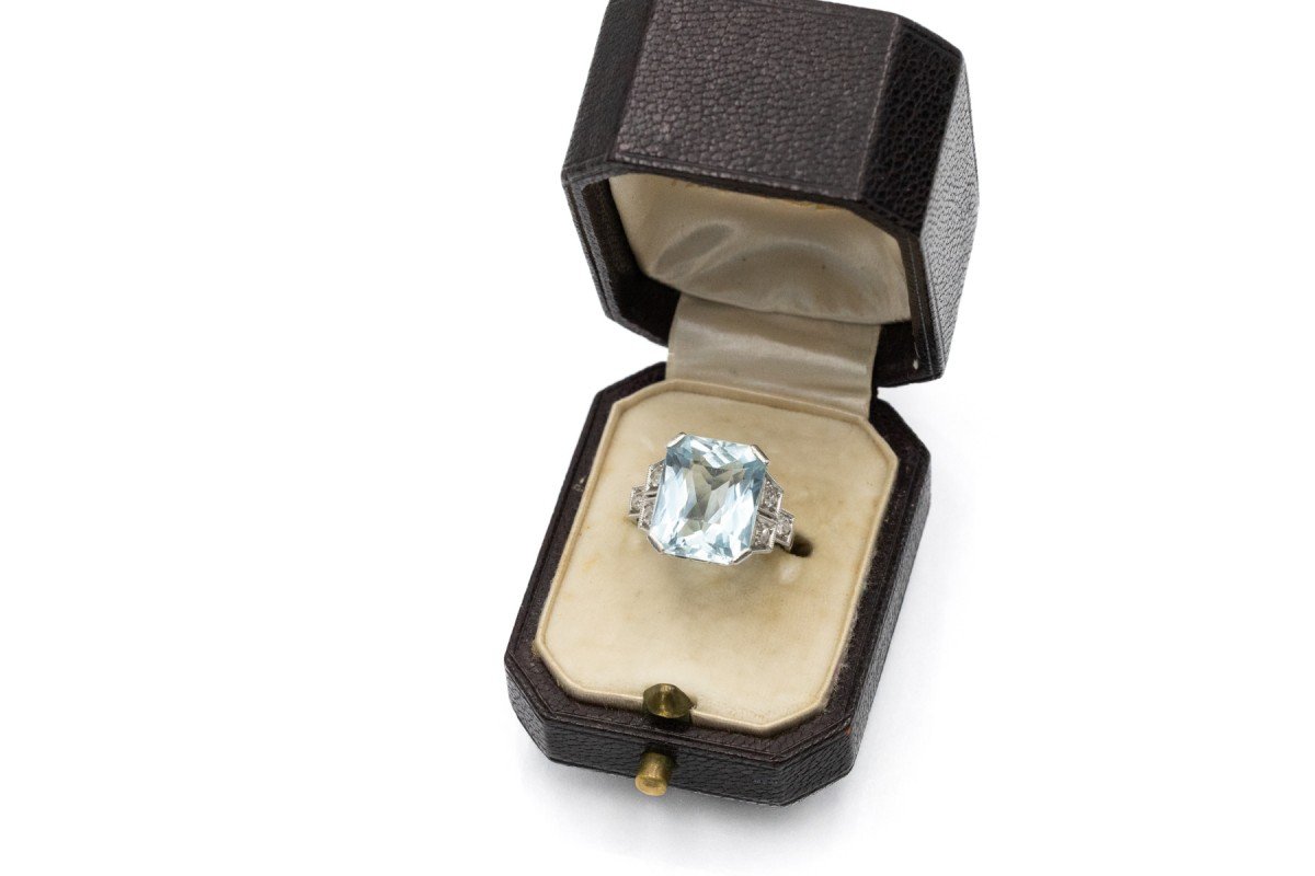 Art Deco Platinum Ring With Aquamarine And Diamonds, 1930s.-photo-4