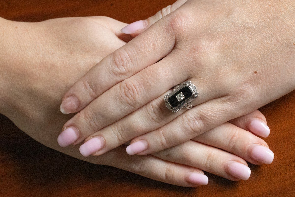 Vintage Art Deco Diamond And Onyx Ring, 1930s.-photo-1