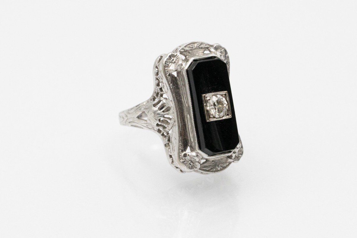 Vintage Art Deco Diamond And Onyx Ring, 1930s.-photo-4