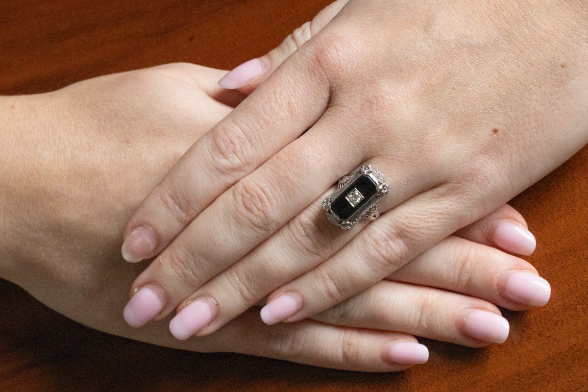 Vintage Art Deco Diamond And Onyx Ring, 1930s.-photo-6