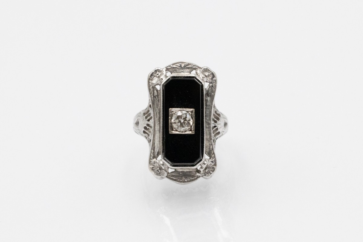 Vintage Art Deco Diamond And Onyx Ring, 1930s.