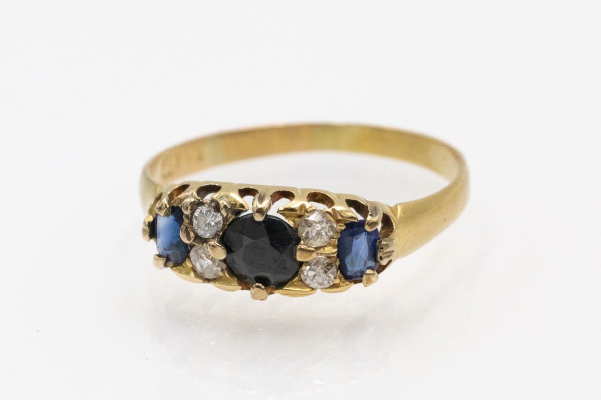 Antique Ring Adorned With Sapphires And Diamonds, First Half Of The 20th Century-photo-3