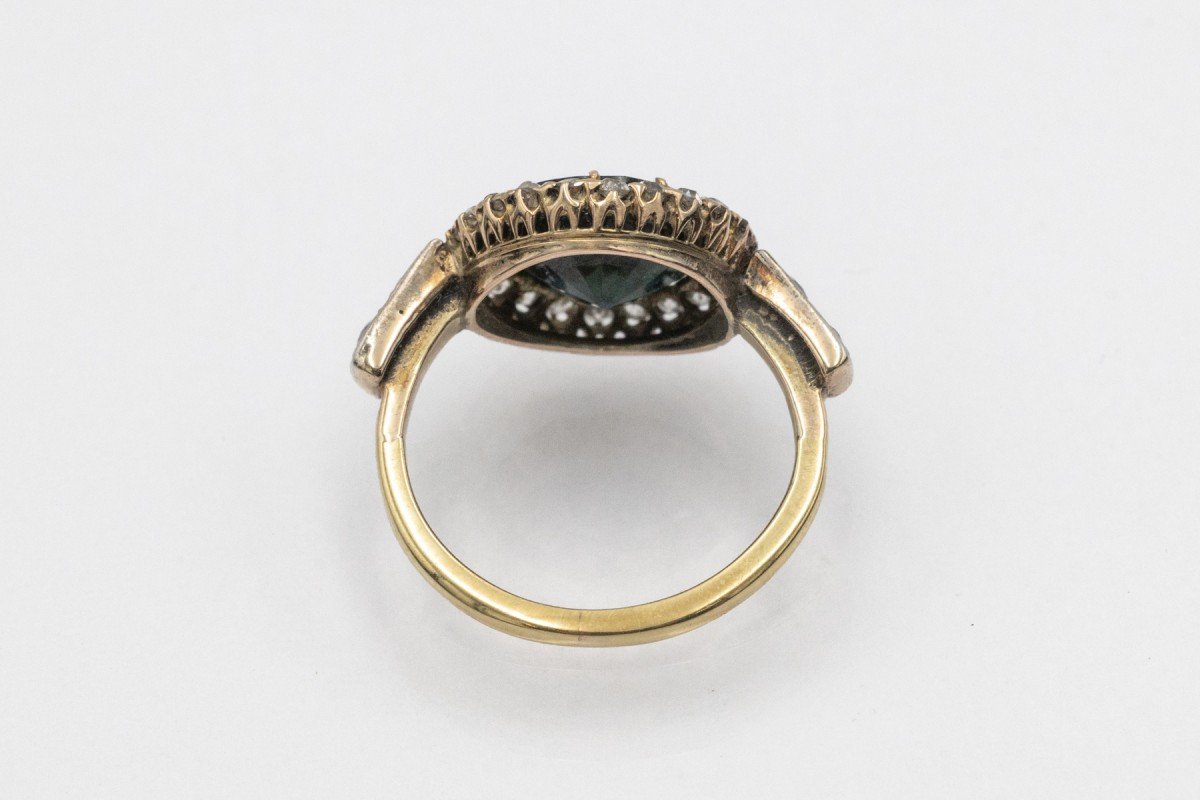 Antique Gold Ring Adorned With A Sapphire And Impressive Diamonds, Early 20th Century.-photo-3