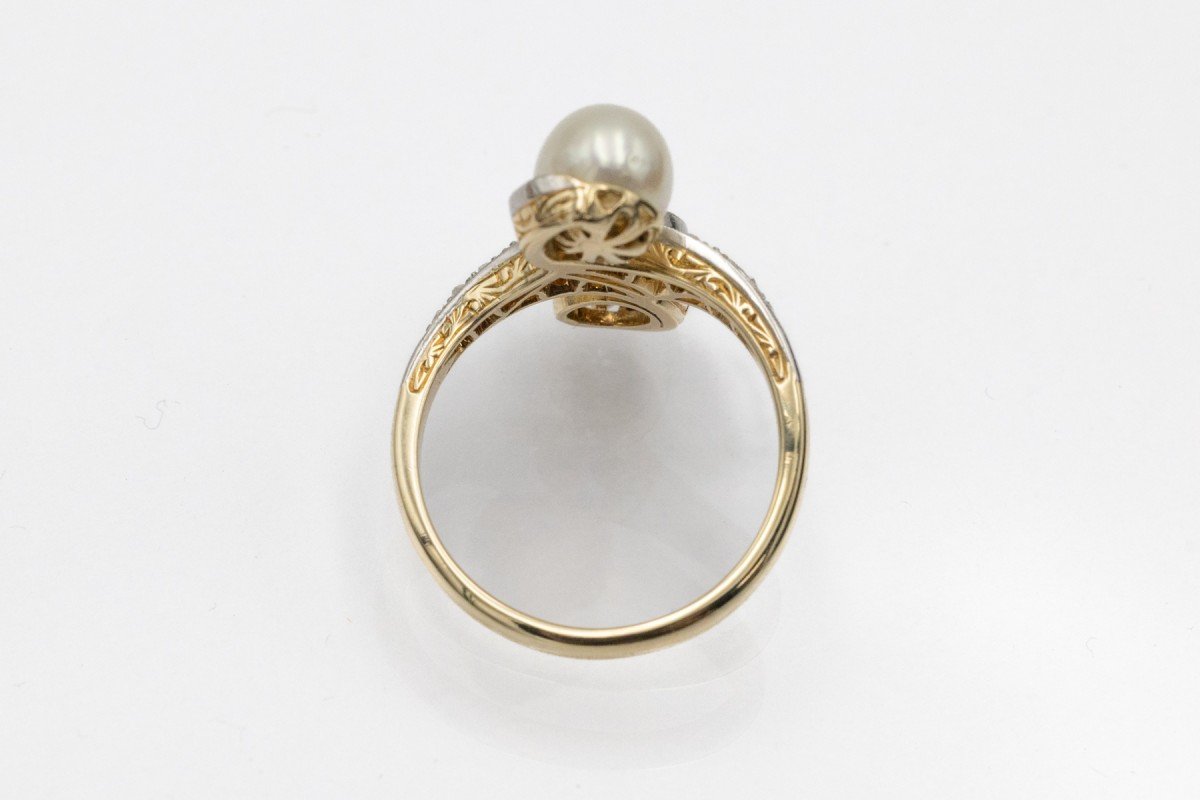 Bague Toi et Moi avec diamant de 1,00 ct et perle-photo-1