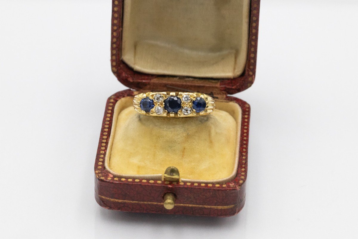 Vintage Gold Ring With Sapphires And Diamonds, Great Britain, Sheffield, 1993.-photo-6
