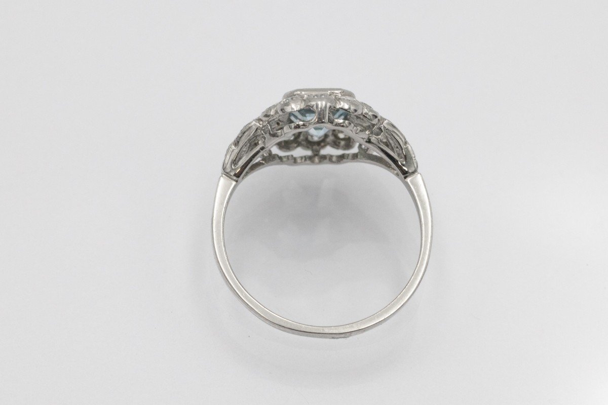 Bague Art Déco en platine avec aigue-marine et diamants-photo-2