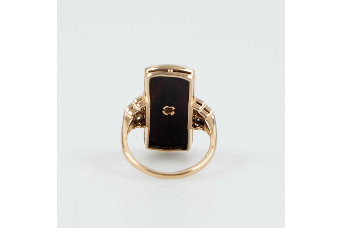 Vintage Art Deco Ring In Onyx And Diamonds, 1930s.-photo-1