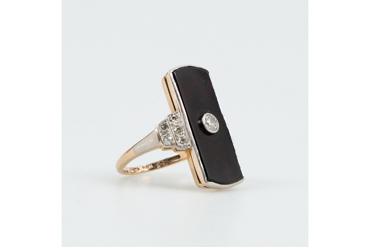 Vintage Art Deco Ring In Onyx And Diamonds, 1930s.-photo-3