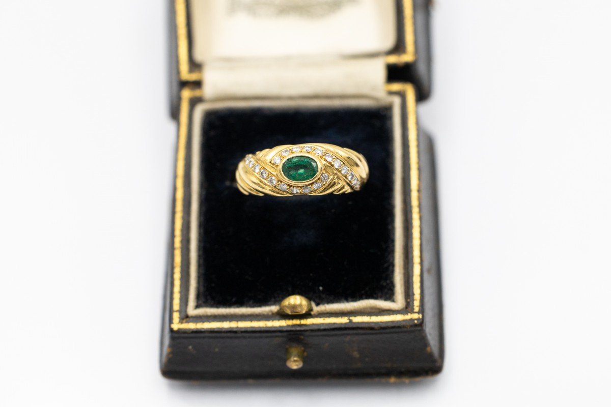 Vintage French Gold Ring With Emerald And Diamonds.-photo-2