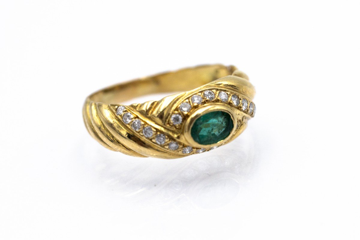 Vintage French Gold Ring With Emerald And Diamonds.-photo-4