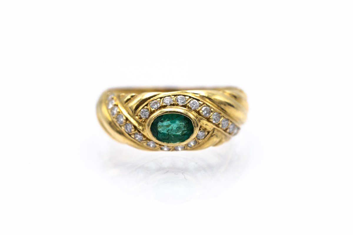 Vintage French Gold Ring With Emerald And Diamonds.-photo-5