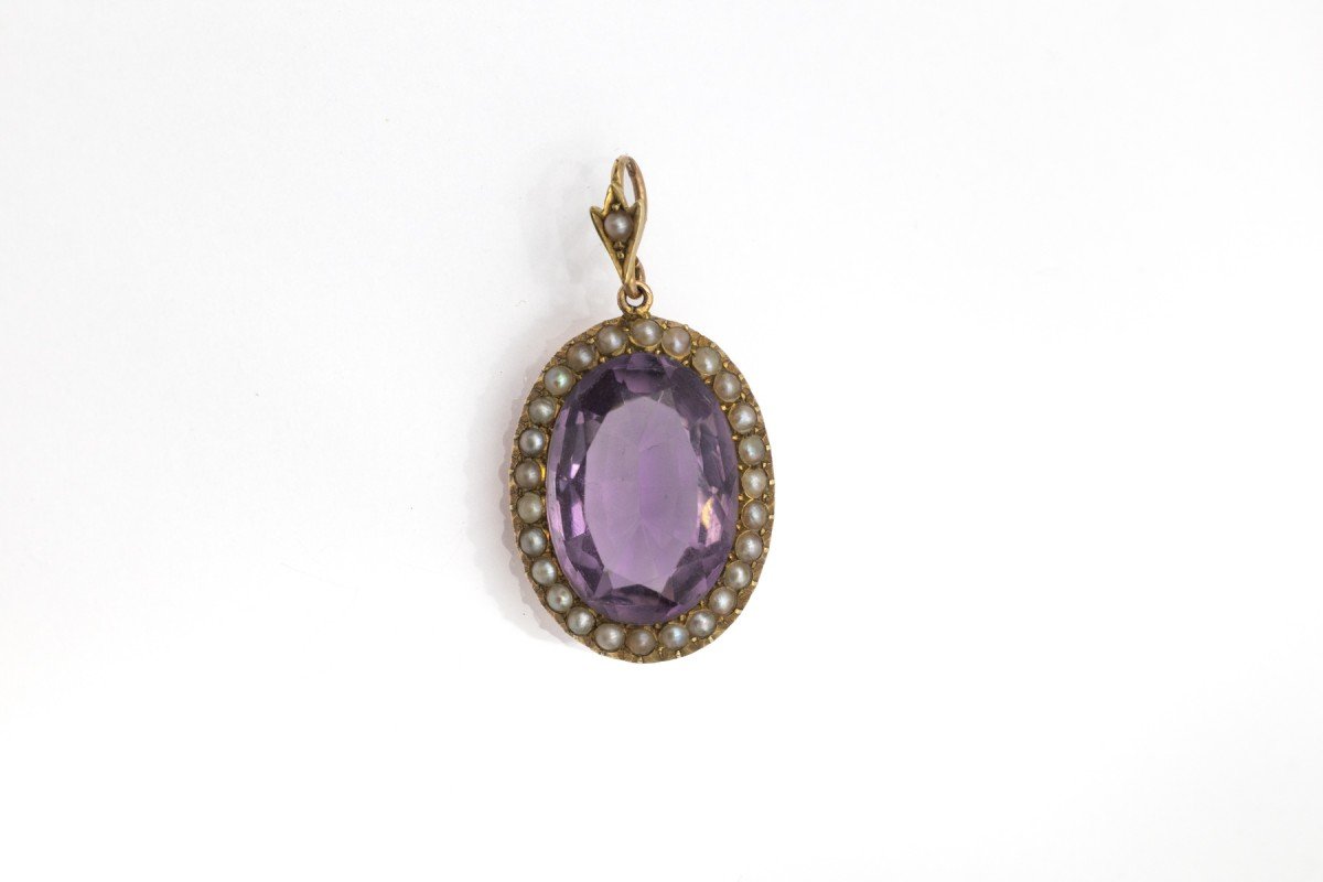 Antique Pendant Adorned With Amethysts And Pearls, Early 20th Century-photo-3