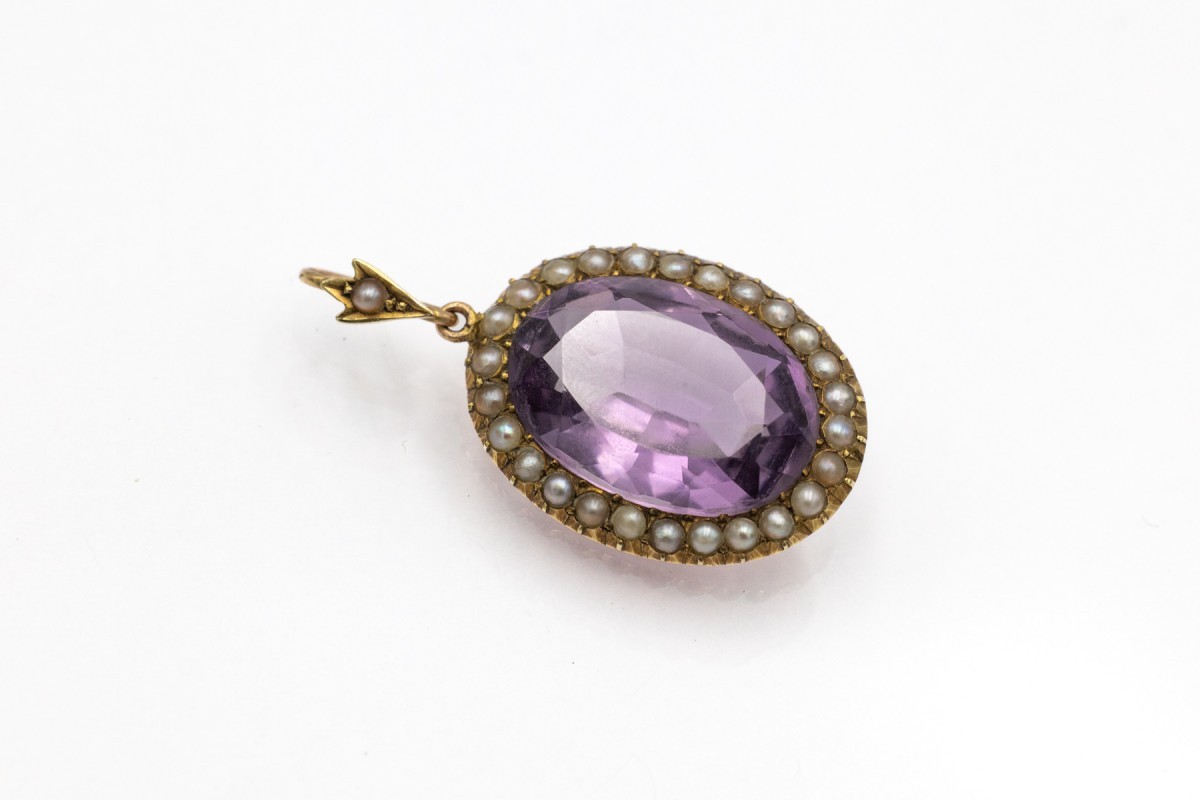 Antique Pendant Adorned With Amethysts And Pearls, Early 20th Century