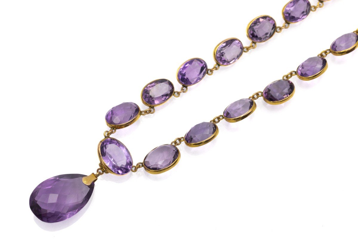 Antique Gold Rivière Necklace Adorned With Amethysts, First Half Of The 20th Century.-photo-5