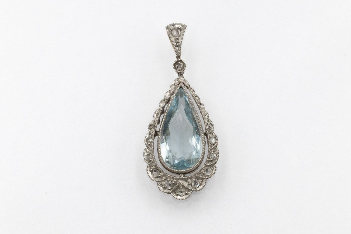 Gold And Platinum Pendant With Aquamarine And Diamonds, First Half Of The 20th Century.-photo-2