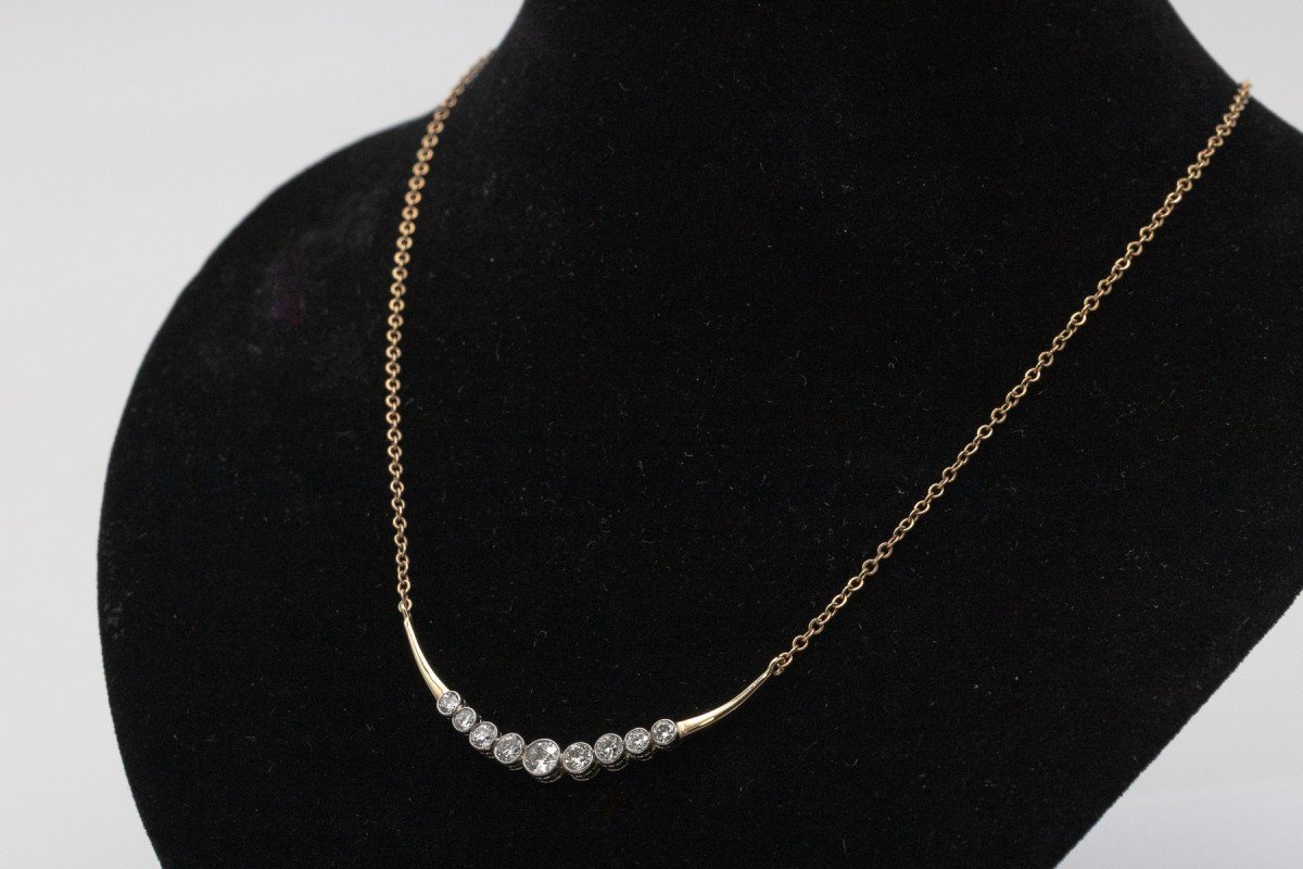 Elegant Gold Necklace Set With 1.80 Ct Antique Brilliant-cut Diamonds-photo-2