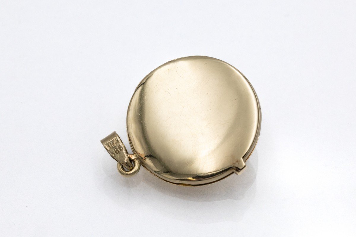 Gold Locket Pendant With Amethyst, Mid-20th Century-photo-4