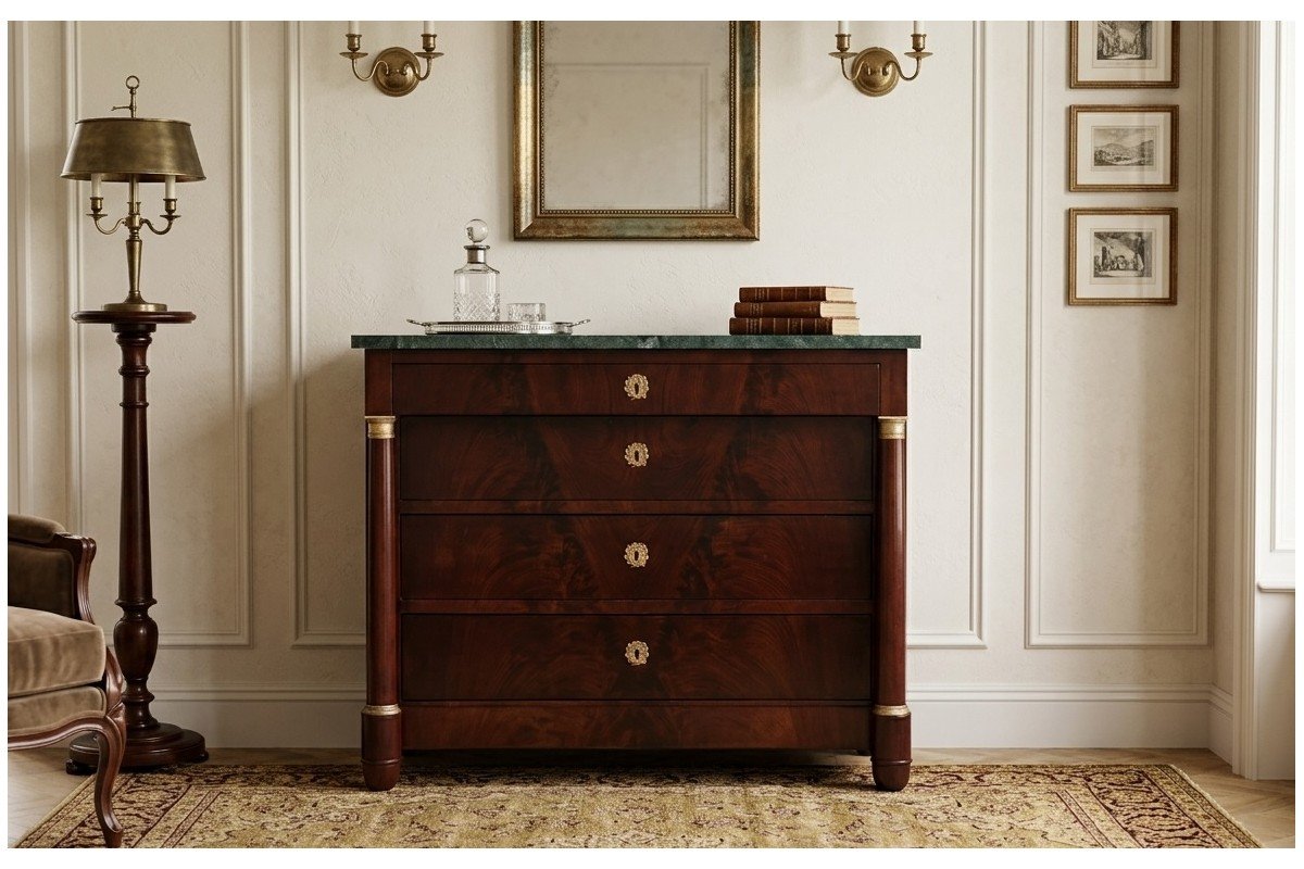 Empire-style Chest Of Drawers With A Marble Top, 19th Century, France.-photo-2