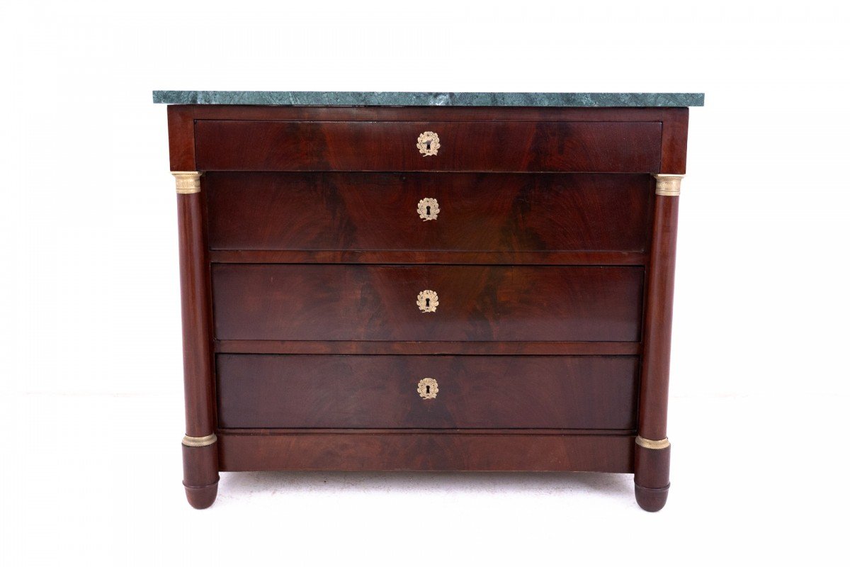 Empire-style Chest Of Drawers With A Marble Top, 19th Century, France.