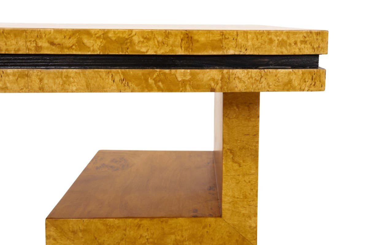 Art Deco-style Geometric Console Table Made Of Burl Walnut.-photo-5