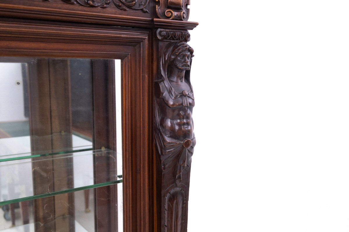Vitrine ancienne en noyer sculpté, datant de la fin du XIXe siècle, France.-photo-3