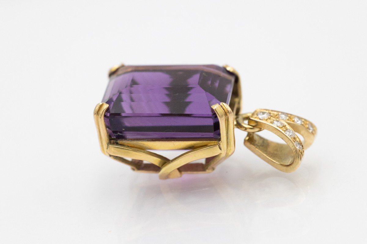 Vintage Gold Pendant Set With Amethysts And Diamonds.-photo-3